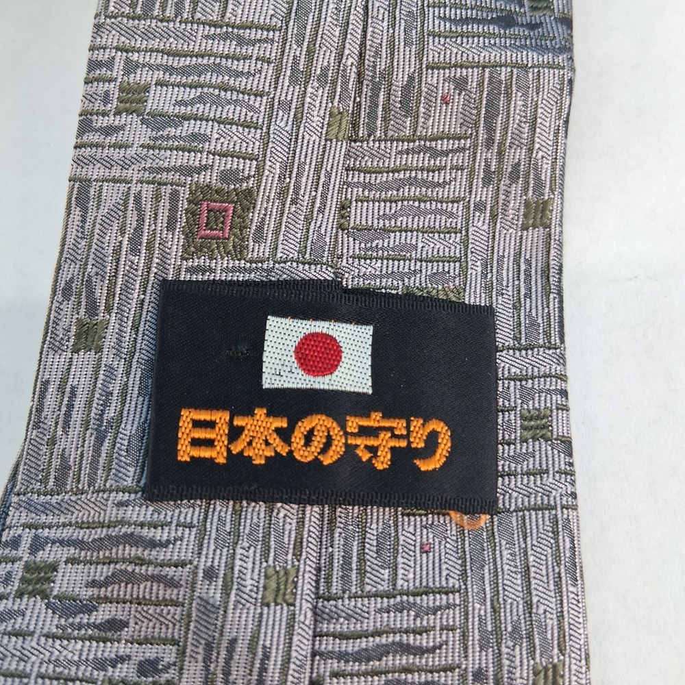 Japanese Necktie Mens OS Grey Geometric Abstract Woven Silk Classic